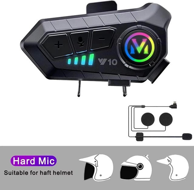 Meiteai-Car&Motor Y10 Motorrad Bluetooth 5.3 Helm Headset in Schwarz mit Geräuschreduzierung und wasserdichtem Mikrofon - Bild 1