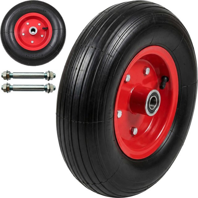 Relaxdays Sackkarrenräder 2er Set aus Vollgummi und Stahl in Schwarz-Rot, pannensicher, Durchmesser: 32,5 cm, 4.00-6 - Bild 1
