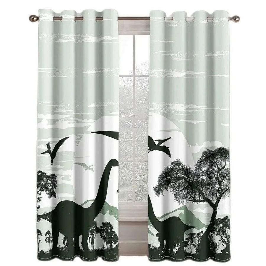 Yiran Furniture Verdunkelungsvorhang mit Cartoon Dinosaurer Motiv, 3D Digitaldruck, Mehrfarbig, Breite: 55 cm, Höhe: 120 cm, 2er-Set - Bild 1