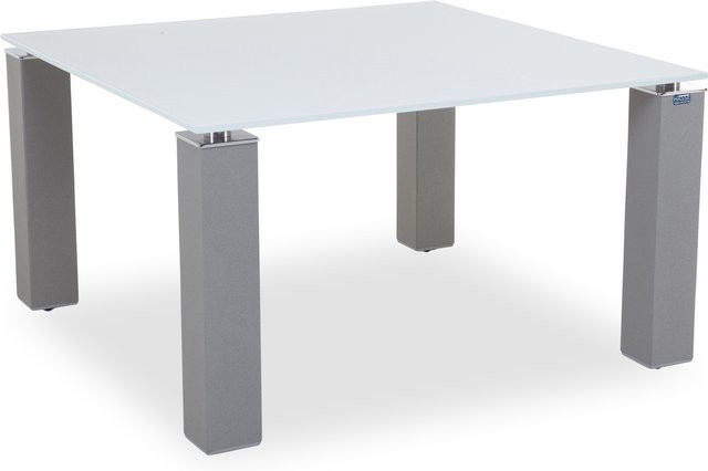 Couchtisch CUBICO von HASSE in Grau und Silber mit Glasplatte und Rollen, B/T/H: 80 x 80 x 45 cm - Bild 1