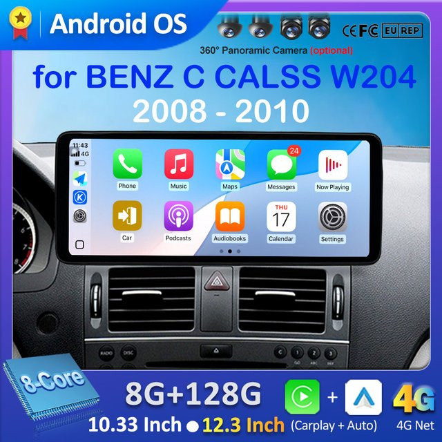 LIARO-NAVI Auto-Multimedia-Videoplayer für Mercedes Benz C-Klasse W204 (2008 - 2010) mit Android 16, QLED-Bildschirm, Carplay, WiFi, 4G, GPS und Bluetooth in Schwarz - Bild 1