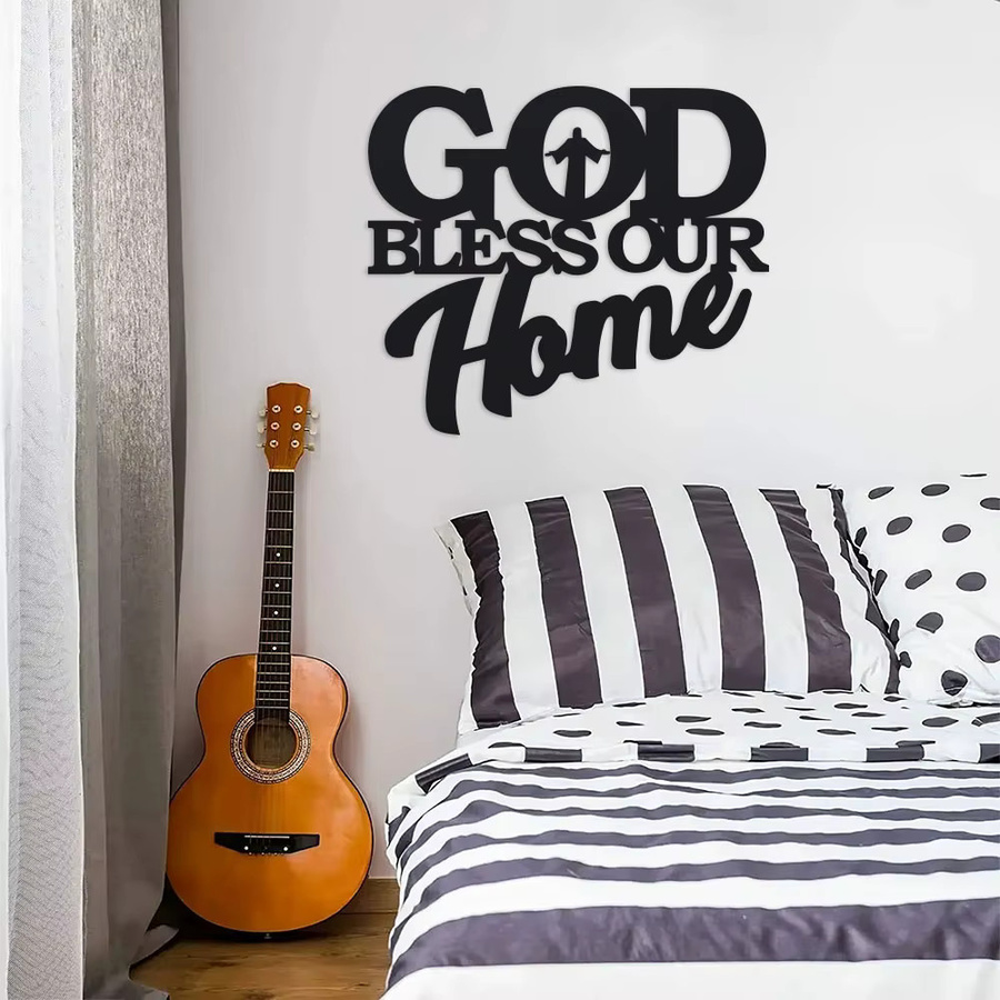 DDPNKL God Bless Home Wandkunst aus Metall in Schwarz - Bild 4