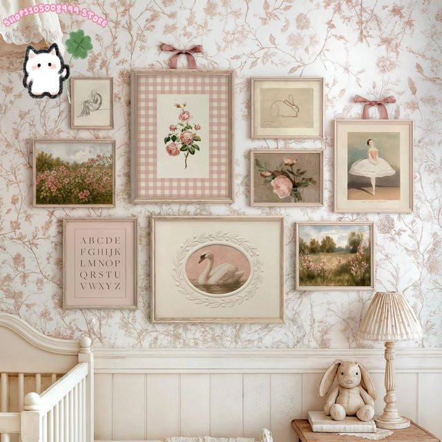 Potdemiel Retro Kunst Poster Pink Vintage Mädchen Wanddekoration Leinwanddruck - Bild 1