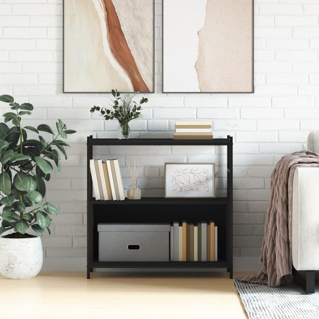 vidaXL Bücherregal im Industrie-Stil aus Holzwerkstoff und Eisen, Schwarz, B/T/H: 80 x 30 x 78,5 cm - Bild 2