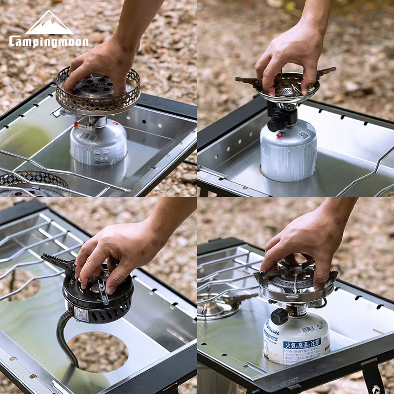 CAMPINGMOON CK-50PG Doppelkopf-Edelstahl-Kochplattenrahmen im koreanischen Stil, winddichter IGT Dual-Einheit für Campingkocher, Silber - Bild 4