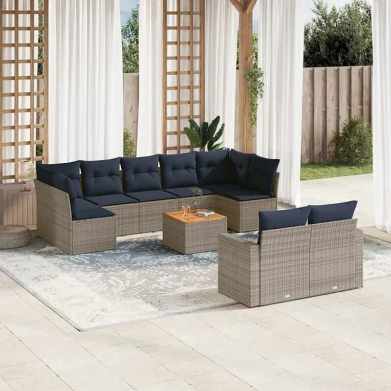 10-teilige moderne Garten-Sofagarnitur mit Kissen aus Poly-Rattan in Grau von vidaxl - Bild 1