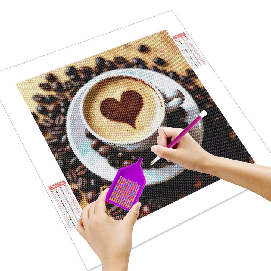 HUACAN Diamond Painting Set 5D Stickerei mit Kaffee Herz Design auf Leinwand für deine Dekoration - Bild 2