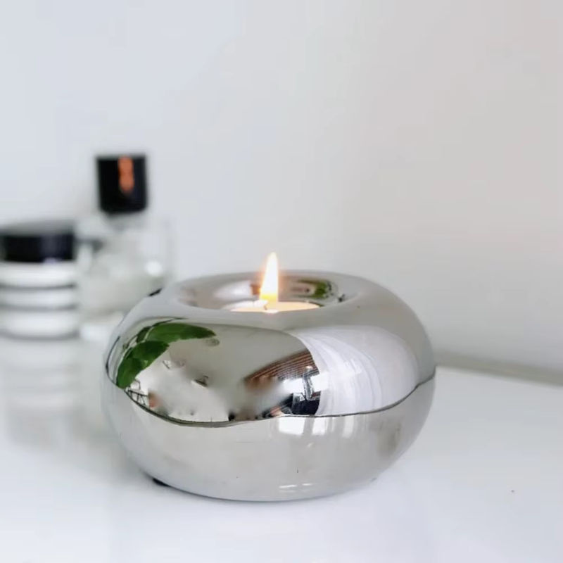 ZINBOOM Kerzenhalter Ring aus Keramik und Metall in Silber für Teelichter, modernes rundes Design für Home Office und Dekoration - Bild 2