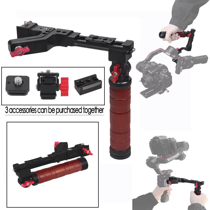 Gimbal Side Sling Handgriff mit Holzgriff für DJI Ronin RS3 PRO RS2 RSC2, faltbar und verstellbar, Schwarz - Bild 3