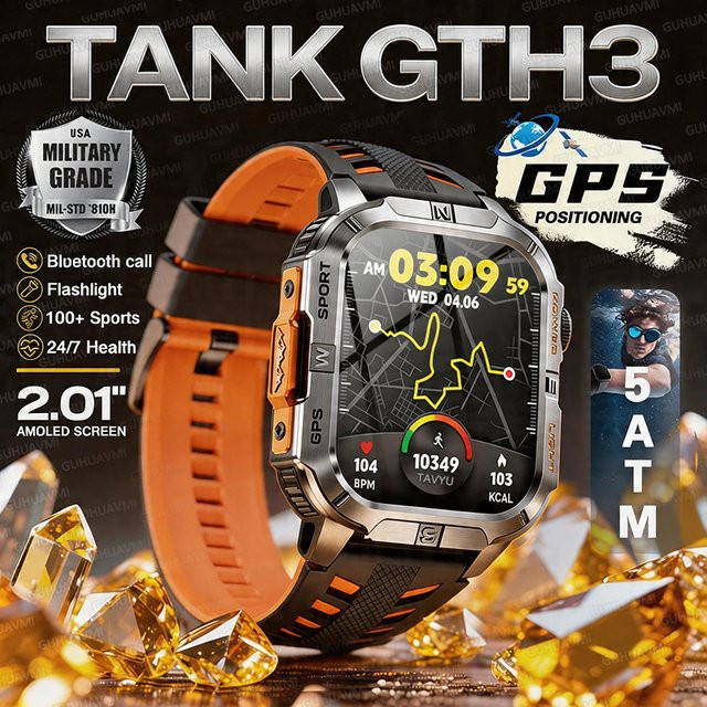 GUHUAVMI Smartwatch, GPS, Bluetooth, 5 ATM, Silikon, Schwarz, Herren - Bild 1