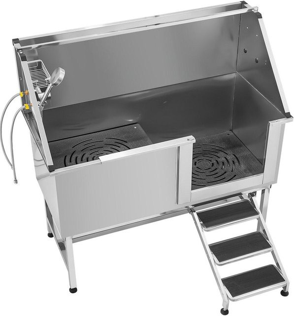 Buying Solutions MB Hundepflege-Badewanne aus Edelstahl mit Treppe und Wasserfilter, Silber, B/T/H: 157,5 x 70,0 x 76,7 cm - Bild 1