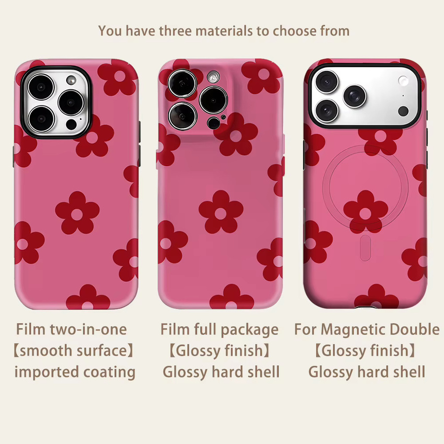 Robuste Blumen-Handyhülle für Apple iPhone 17 16 15 14 13 Pro Max Plus mit Magnetfunktion in Burgunderrot und Pink - Bild 2