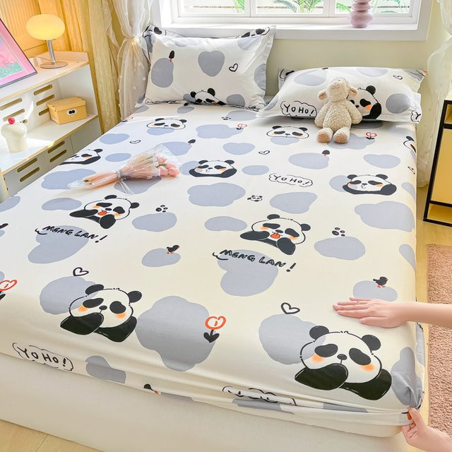 Bonenjoy Spannbettlaken aus 100% Baumwolle für Kinder mit Panda-Print, Weiß, B/T: 90 x 200 cm - Bild 1
