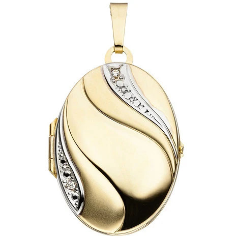 Colfem Anhänger Medaillon oval, 333 Gelbgold, bicolor, mattiert, 2 Zirkonia - Bild 1