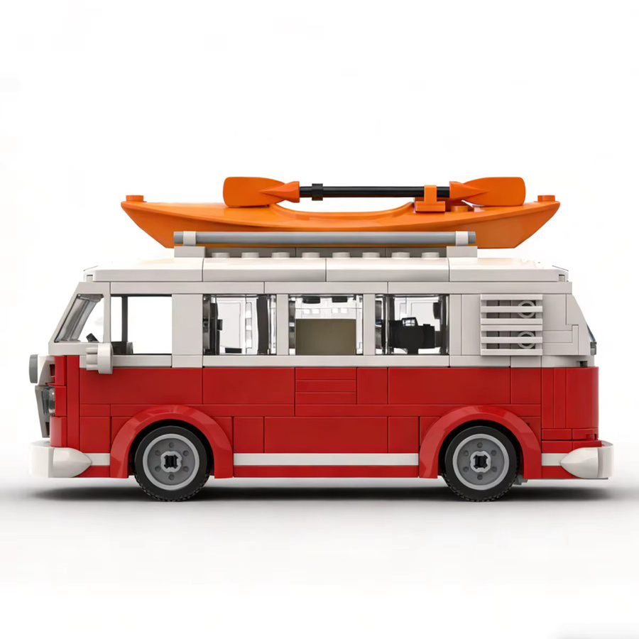 Potdemiel Camper Car MOC Technik T1, Bausteine, Fahrzeugmodell, Rot - Bild 3