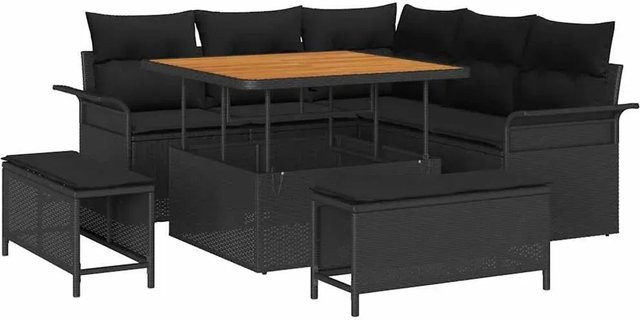 vidaXL Garten-Sofa-Set aus Polyrattan in Schwarz, 8-teiliges Outdoor-Loungemöbel-Set mit Polsterung und Kissen für Terrasse und Garten - Bild 1