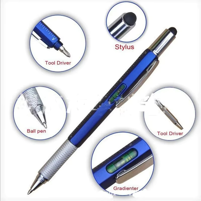 7-in-1 Multifunktions-Kugelschreiber aus Metall mit Handmesswerkzeug, Lineal, Stylus, Schraubendreher und Wasserwaage in Silber - Bild 2