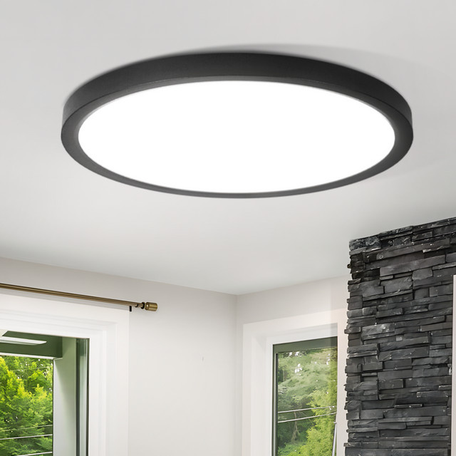 NETTLIFE Moderne Runde LED-Deckenleuchte Schwarz, 24W, Durchmesser: 30 cm, Höhe: 2,4 cm, Feuchtigkeitsbeständig und Staubdicht für Badezimmer und Küche - Bild 1