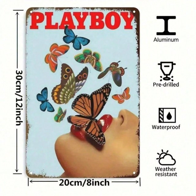 Playboy Vintage Aluminiumschild als mehrfarbige Metallkunst-Wanddekoration, B/H: 30 x 20 cm - Bild 1