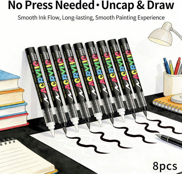 8er-Pack zweifarbiges Markierungsset in Schwarz und Weiß mit großem Tintenfassungsvermögen für Illustrationen, Skizzen, Holz, Glas und Stoff - Bild 1