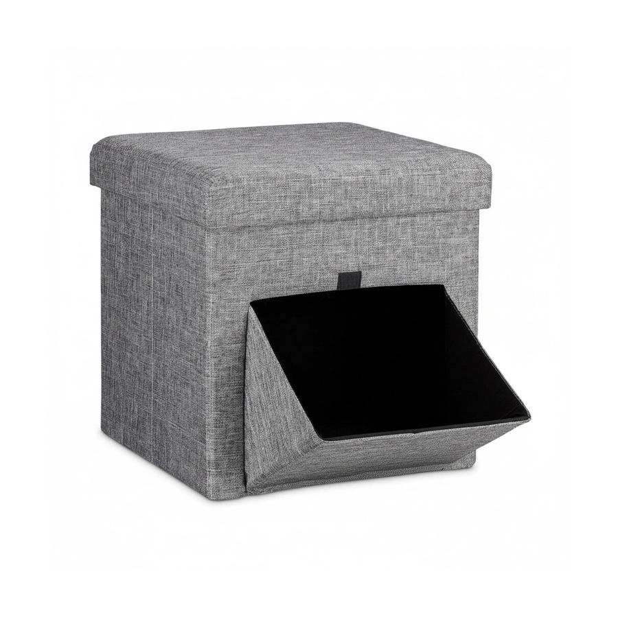 Relaxdays Sitzhocker Cube aus Leinen in Grau mit abnehmbarem Bezug, B/T/H: 38 x 38 x 38 cm - Bild 2