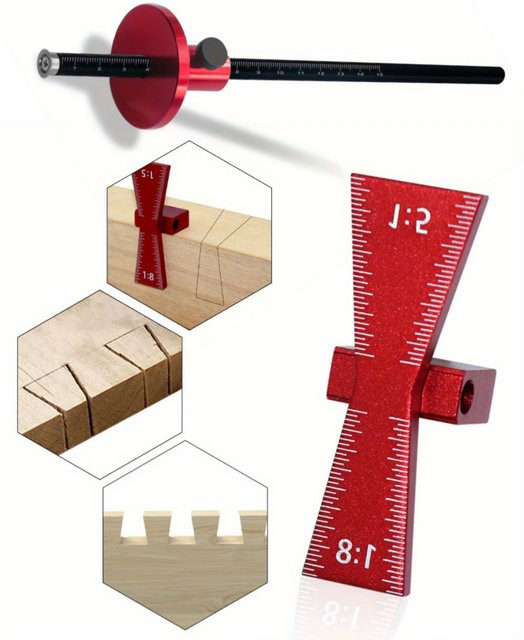 JIGHOLE Radmarkierungslehre aus Aluminiumlegierung in Rot für 1:5 und 1:8 mit Zoll und MM-Maßstab - Bild 1