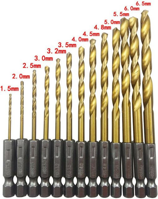 13-teiliges HSS-Bohrer Set von Drill Acc in Gold mit Sechskantschaft, Durchmesser 1,5 mm bis 6,5 mm aus Edelstahl - Bild 1