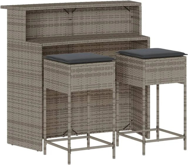 vidaXL 3-tlg Gartenbar-Set aus Poly Rattan mit Kissen in Grau - Bild 1