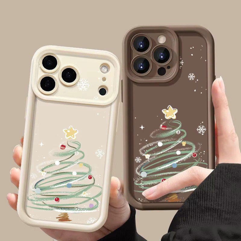 MOESOE Handyhülle mit Weihnachtsbaum-Muster für iPhone 12 bis 17 Pro Max aus Soft TPU Silikon in Beige oder Weiß - Bild 1