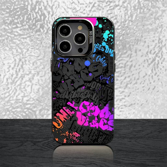 Stoßfeste Handyhülle mit buntem Graffiti-Design für Apple iPhone (verschiedene Modelle), Schwarz Candy Matt - Bild 1