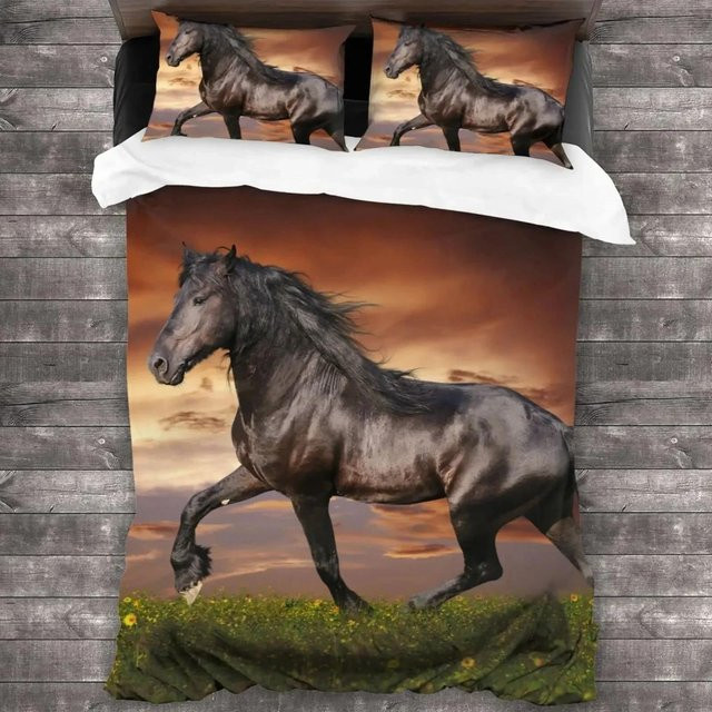 Bettwäsche Set mit Pferd und Western-Landschaft von Your Warm Home, Motiv Sonnenuntergang, Mehrfarbig, Material Polyester, B/H: 135 x 200 cm - Bild 1