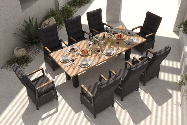 Hartman Nova Garten-Essgruppe aus Aluminium, Polyrattan und Teakholz mit 8 Sesseln, Anthrazit/Grau/Natur, B/T/H: 240 x 100 x 76 cm - Bild 1