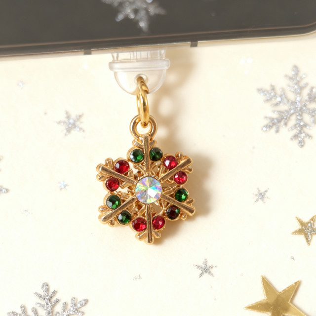 Kreativer Weihnachts-Schneeflocken-Staubstopfen und Telefonanhänger in Gold als dekoratives Accessoire für dein Mobiltelefon - Bild 1