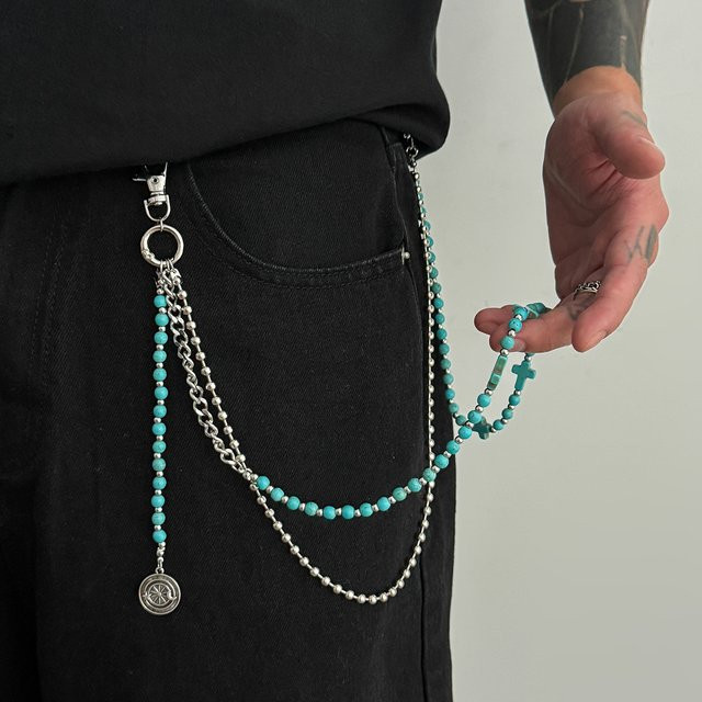 Salircon Halskette, Kreuz, Blau, Perle, Silber, Unisex - Bild 1