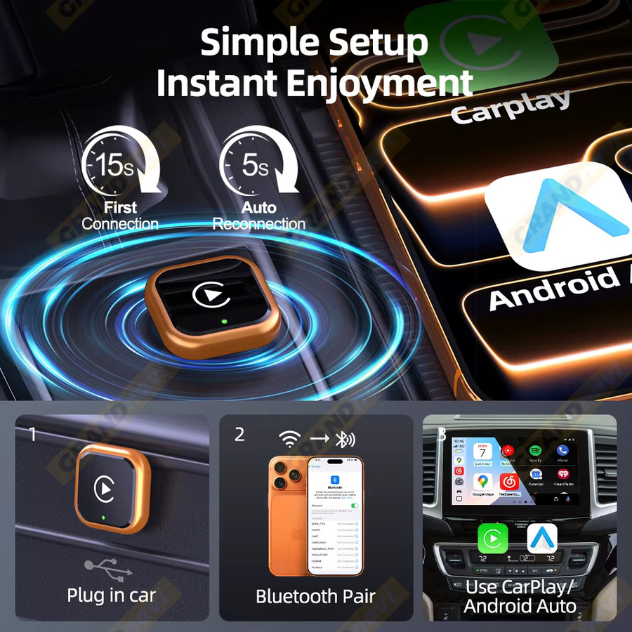 Grandnavi 2in1 Wireless Carplay und Android Auto Adapter in Orange und Schwarz für iPhone und Android Smartphones - Bild 6