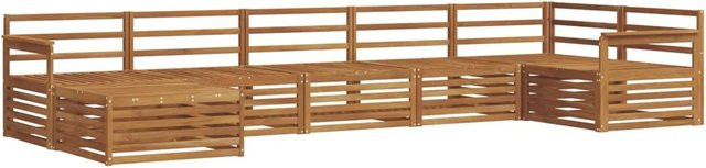 vidaXL Sofagarnitur aus Massivholz Akazie in Natur Braun, 7-teiliges L-Shape Ecksofa Set mit Hocker und Latten-Design - Bild 1