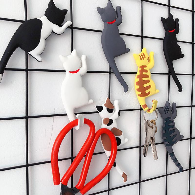 Topmix Magnetischer Kühlschrankaufkleber mit Katzen-Design und biegbarem Schwanz für Schlüssel und Notizen in Schwarz, Weiß, Grau oder Gelb - Bild 4