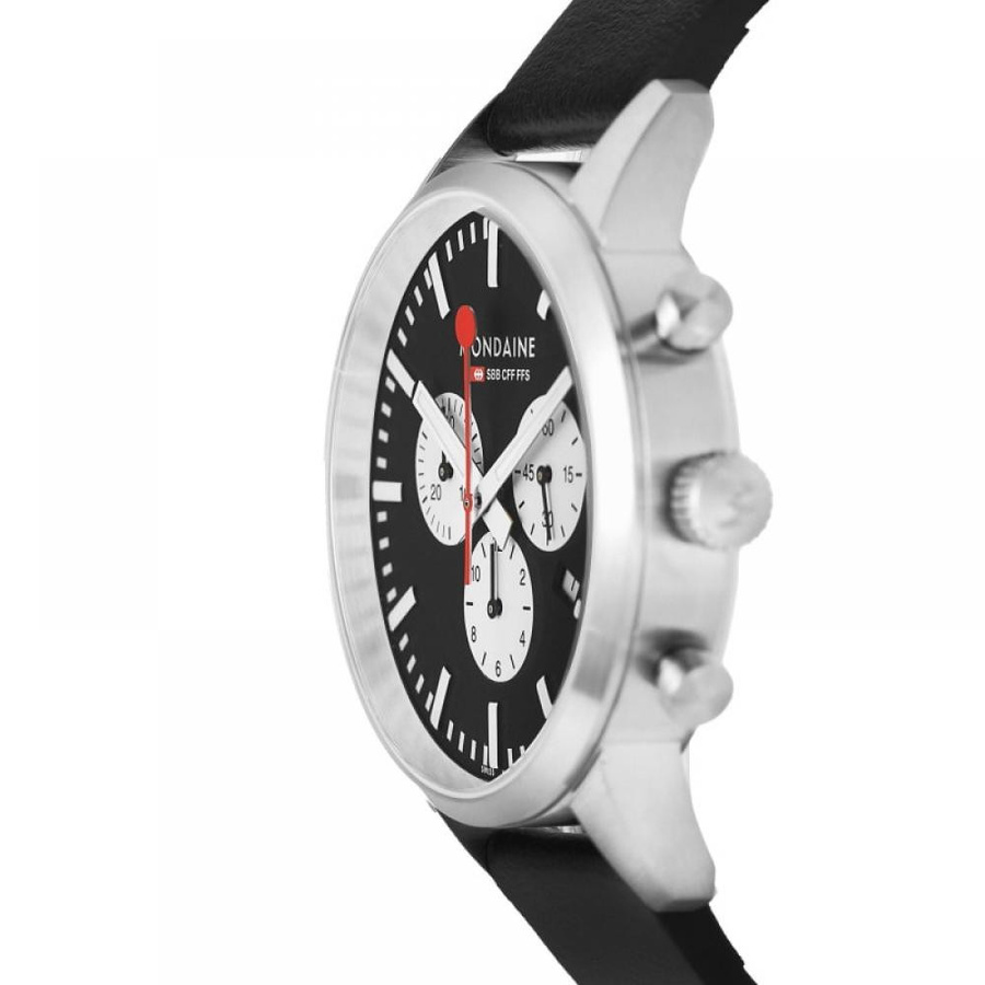 Mondaine Chronograph, Quarz, Edelstahl, 41 mm, Leder, Herren - Bild 3