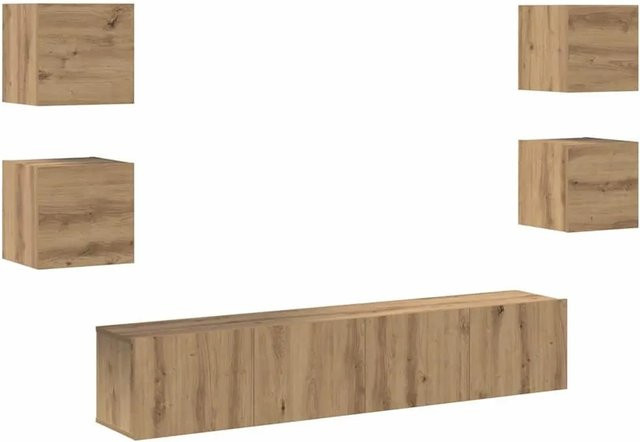 vidaXL TV-Schrankset Wandmontiert 6-teilig in Braun Eiche aus Holzwerkstoff - Bild 1