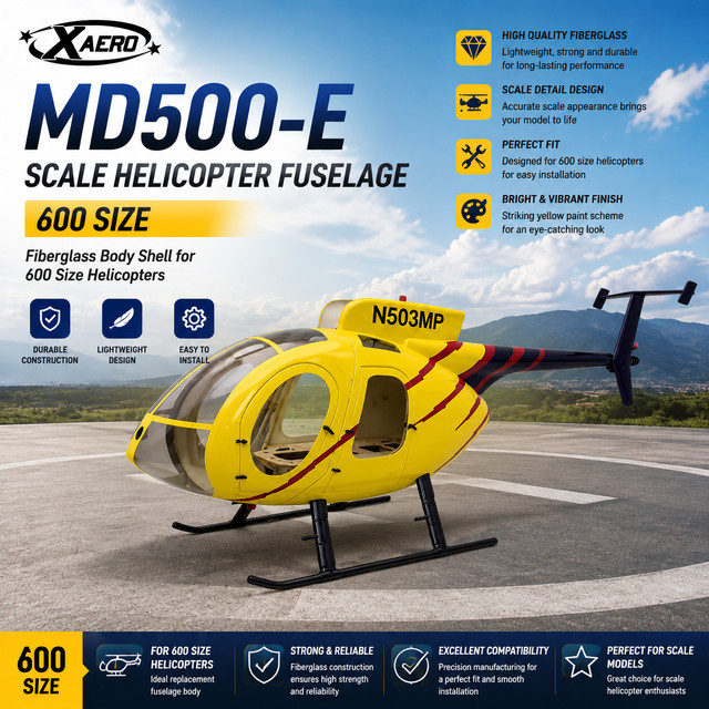 ROBAN MD500-E Gelbe Skala Helikopter-Rumpf aus Glasfaser, Zubehör - Bild 1