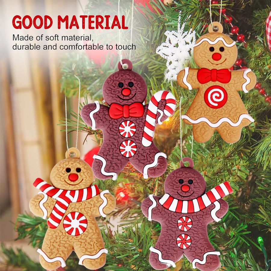 12 Stück DUTRIEUX Holz-Anhänger für Weihnachtsbaumschmuck in Multicolor mit Bär, Schneemann und Lebkuchenhaus - Bild 2