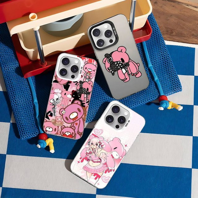 Mesuca Handyhülle mit Cartoon Gloomy Bear Design für iPhone 11 bis 17 Pro Max Plus, stoßfeste Rückseite, Farbe: Silber - Bild 1