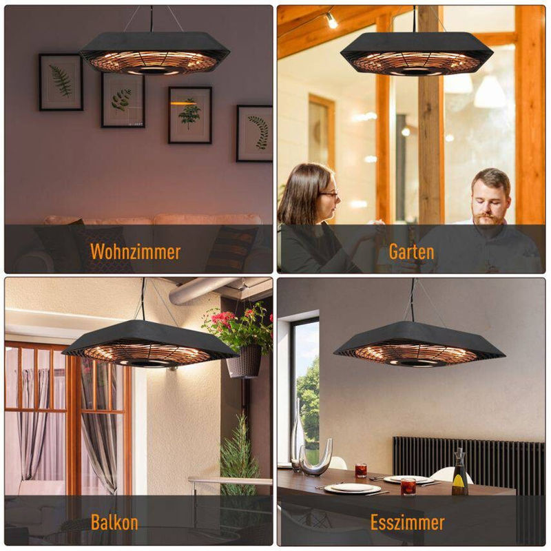 Outsunny Deckenheizstrahler IP45 in Schwarz mit Alu-Glas Gehäuse B/H/T: 45 x 45 x 10 cm - Bild 5