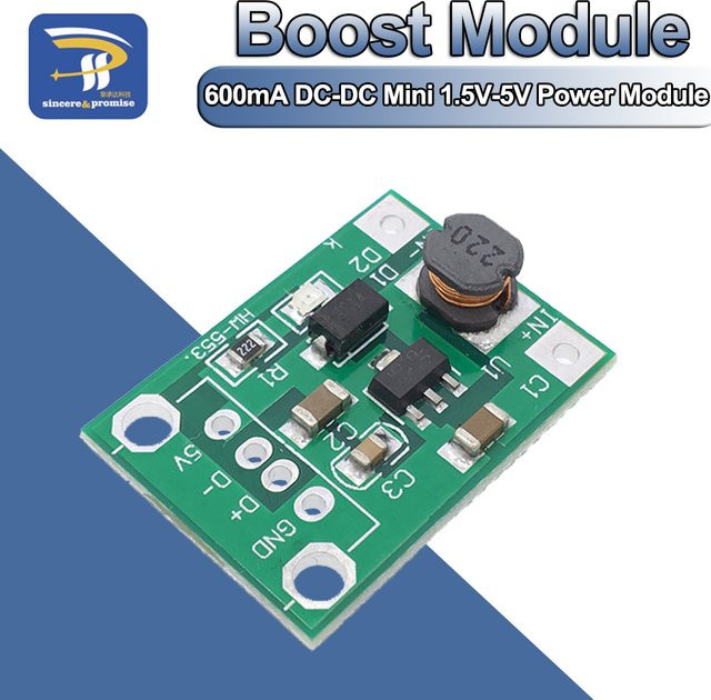Mini DC-DC Step Up Boost Converter Modul 1-5V zu 5V für Arduino, 600mA, Grün - Bild 1