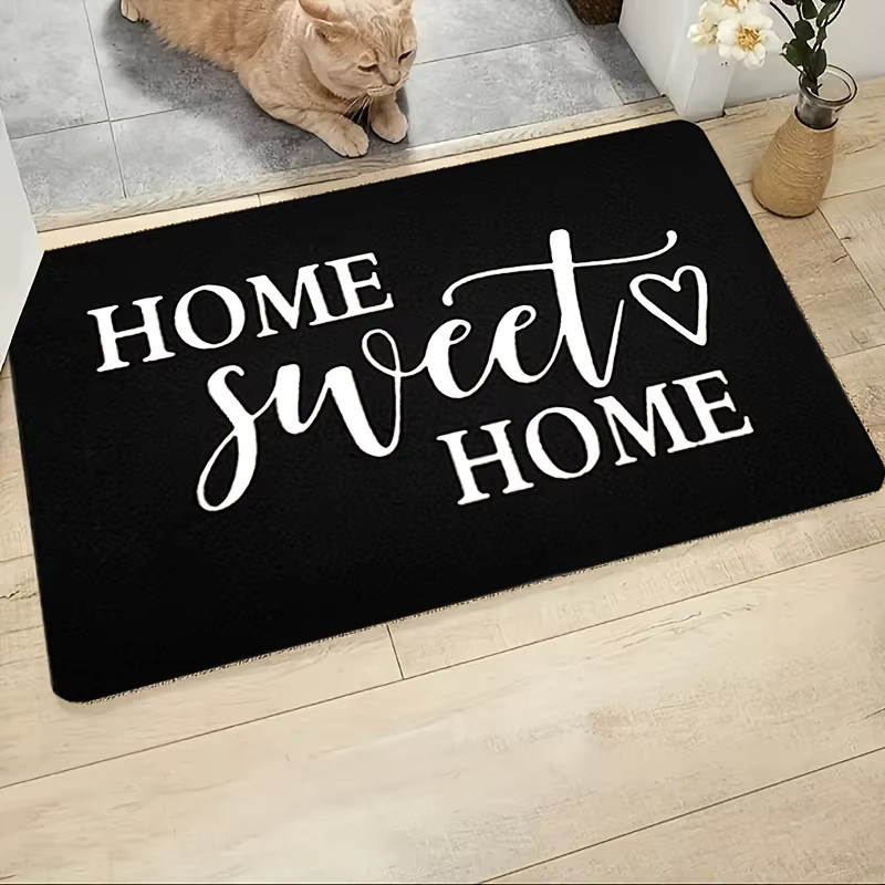 VIKAMA Home Sweet Home Willkommens-Fußmatte mit Herz-Design, rutschfester Teppich aus Polyester in Schwarz, B/T: 60 x 40 cm - Bild 5