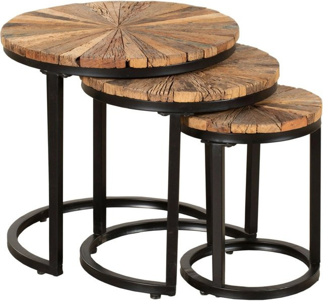 DELUKE Beistelltisch ARNE 3er Set aus Massivholz in Van Dyck Braun, B/T/H: 46 x 46 x 46 cm - Bild 1