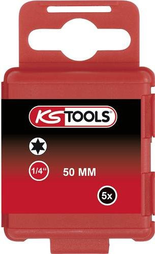 KS Tools TX-Bit T30 im 5er Pack, Antrieb: 1/4 Zoll (6,3 mm), Länge: 50 mm, Farbe: Rot - Bild 1