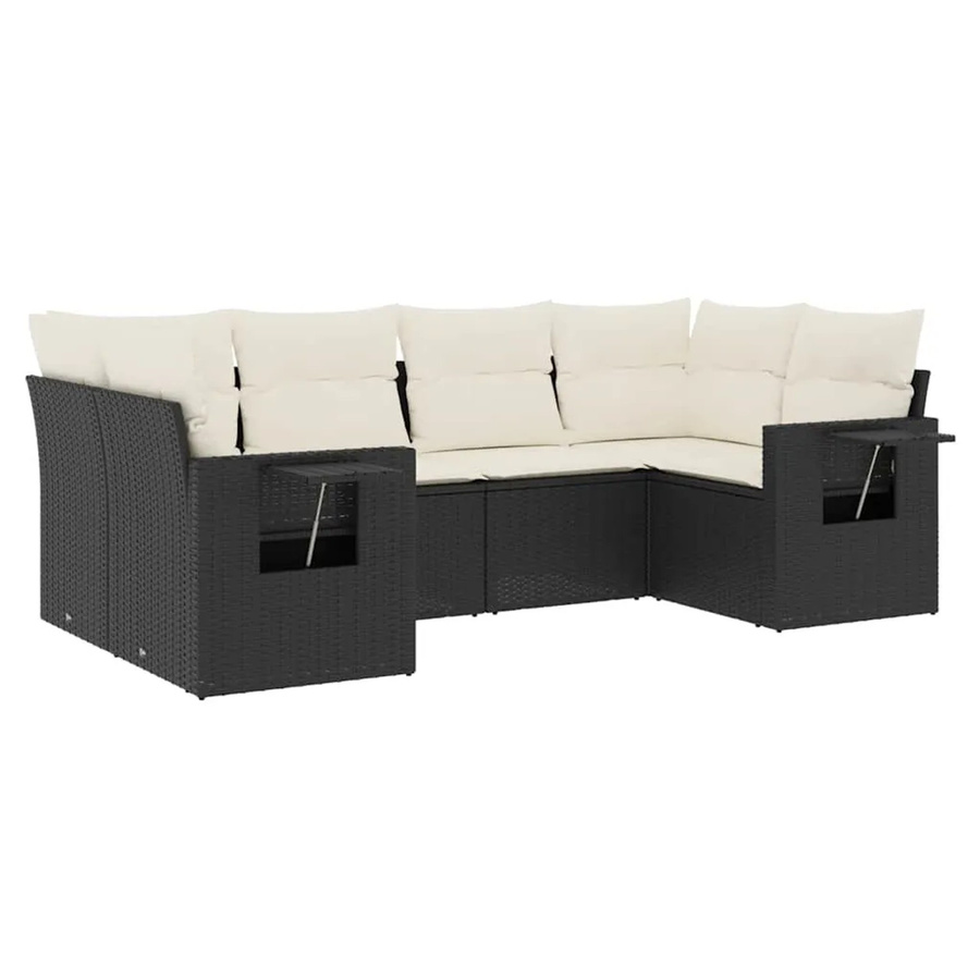 vidaXL 6-teilige Garten-Sofagarnitur in L-Form aus Poly-Rattan in Schwarz mit Sitzkissen und Stauraum - Bild 2