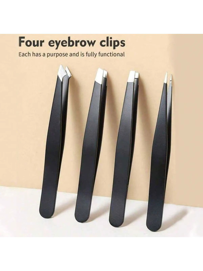MOZHOU Augenbrauenpinzetten 4er-Pack, Edelstahl, Schwarz, Unisex - Bild 2