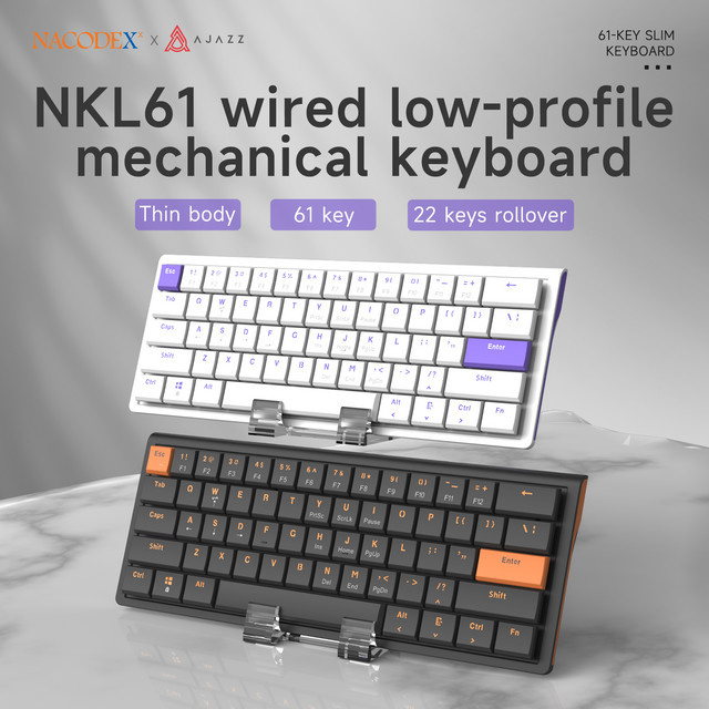AJAZZ NKL61 mechanische Tastatur mit Low Profile Switches, kabelgebunden, Weiß-Lila - Bild 1